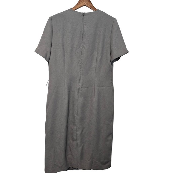 Leslie Fay 90s Dress Womens Size 14 Green Sheath Neutral Short Sleeve Modest - Picture 2 of 11